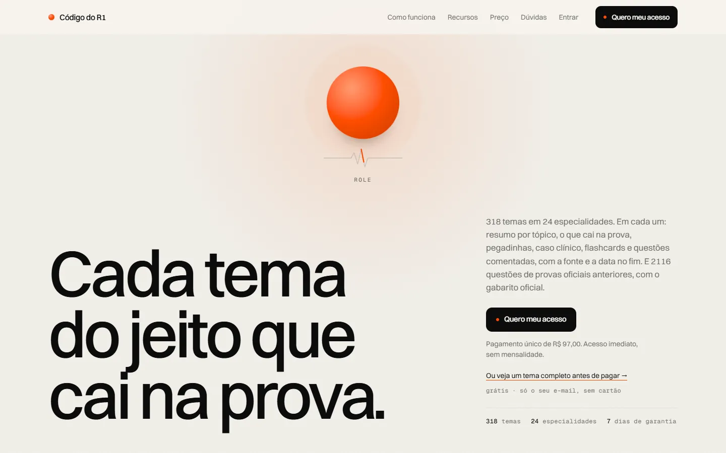 Pagina di vendita di Código do R1, materiale di studio per la specializzazione medica