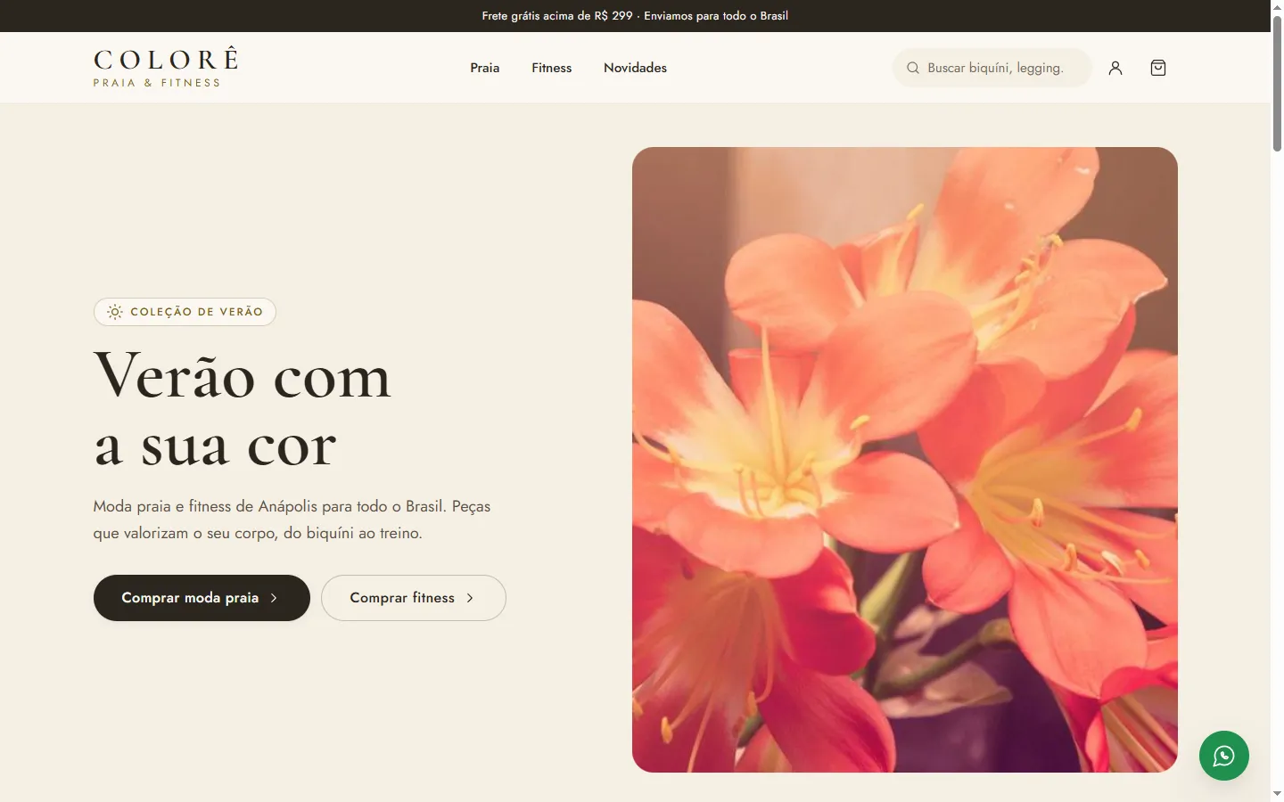 Home page del negozio Colorê Praia & Fitness