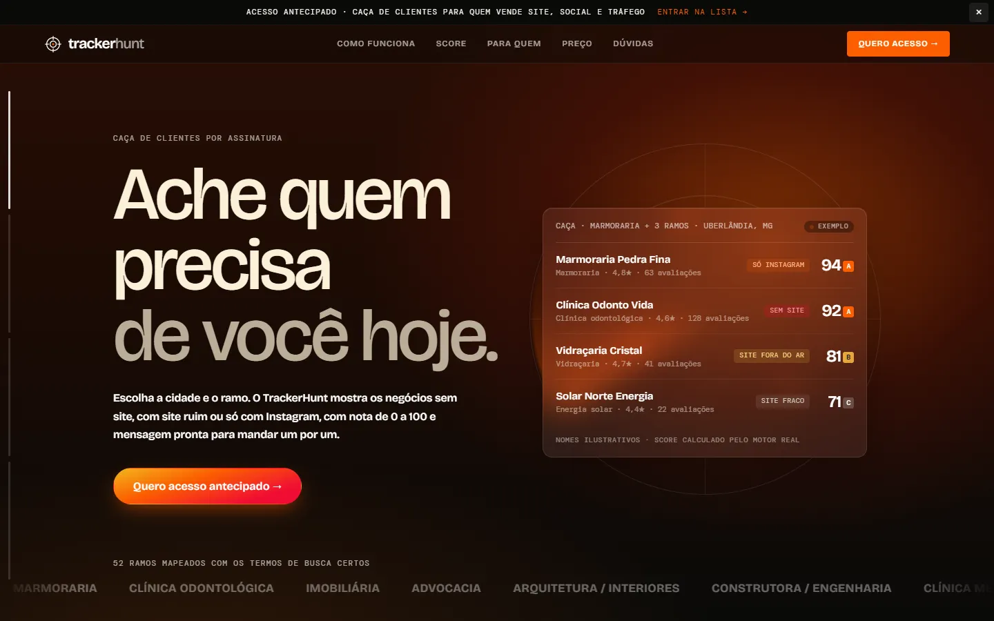 Home page di TrackerHunt, piattaforma per trovare clienti