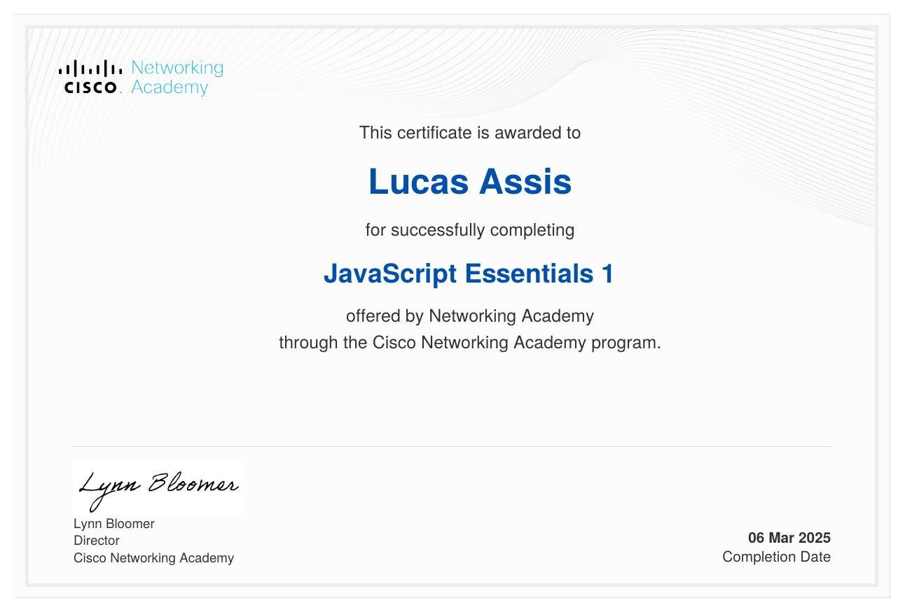 Prévia do certificado: JavaScript Essentials 1