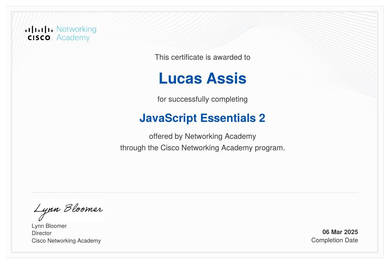 Prévia do certificado: JavaScript Essentials 2