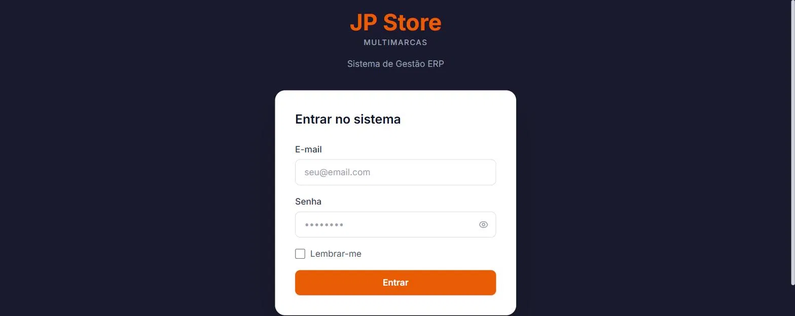 Captura de tela do projeto JP Store ERP